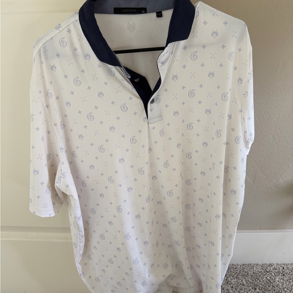 Greyson White Polo with Navy Contrast Collar